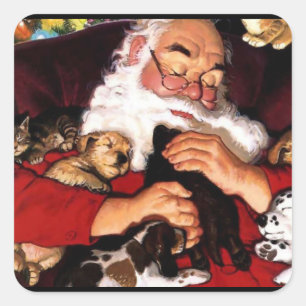 Sticker Carré Père Noël Animaux de compagnie