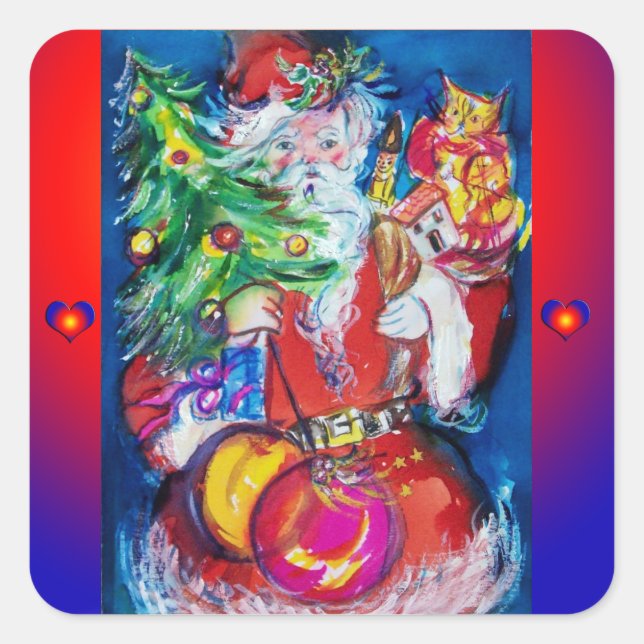 STICKER CARRÉ PÈRE NOËL AVEC ARBRE DE NOËL ET CADEAUX (Devant)