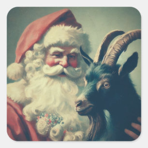 Sticker Carré Père Noël avec chèvre Retro Black Phillip