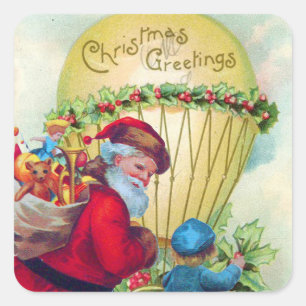 STICKER CARRÉ PÈRE NOËL AVEC L'ENFANT, BALLON DE NOËL,