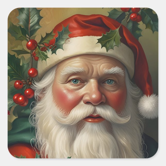 Sticker Carré Père Noël Avec Mistletoe (Devant)