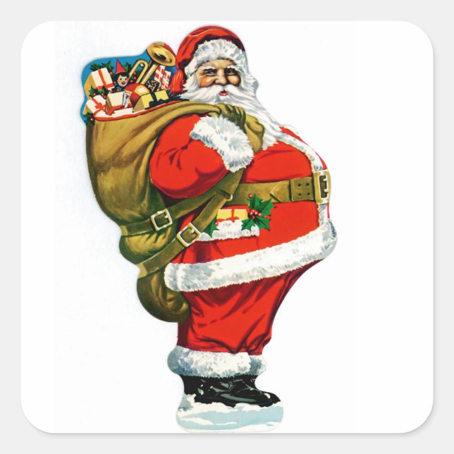 Sticker Carré Père Noël avec sac de jouets (Devant)