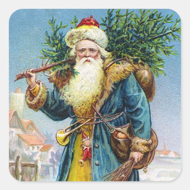 Sticker Carré Père Noël avec sapin (Devant)