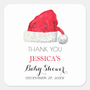 Sticker Carré Père Noël Baby shower Red Cute Merci simple