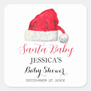 Sticker Carré Père Noël Baby shower Red Cute Merci simple
