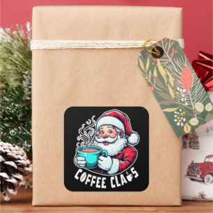 Sticker Carré Père Noël Café Boisson Chaude