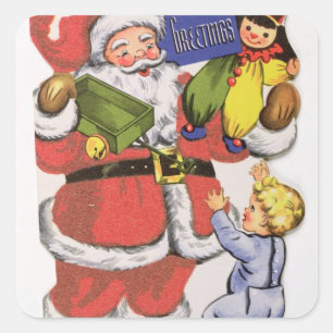 Sticker Carré Père Noël, carte de Noël victorienne