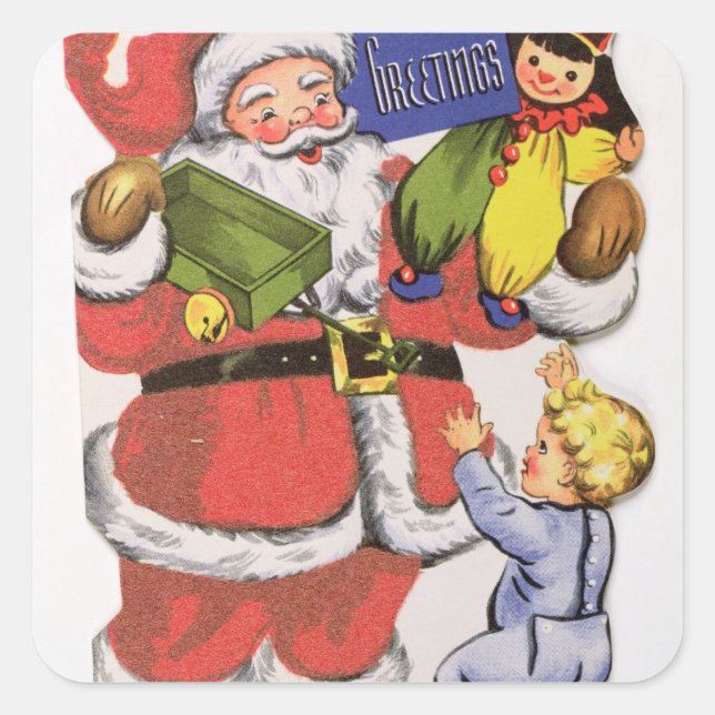 Sticker Carré Père Noël, carte de Noël victorienne (Devant)