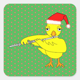 Sticker Carré Père Noël Casquette Flute Chick