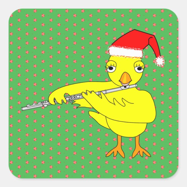 Sticker Carré Père Noël Casquette Flute Chick (Devant)