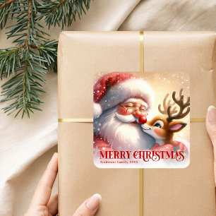 Sticker Carré Père Noël charmant Rudolph Noël personnalisé pour