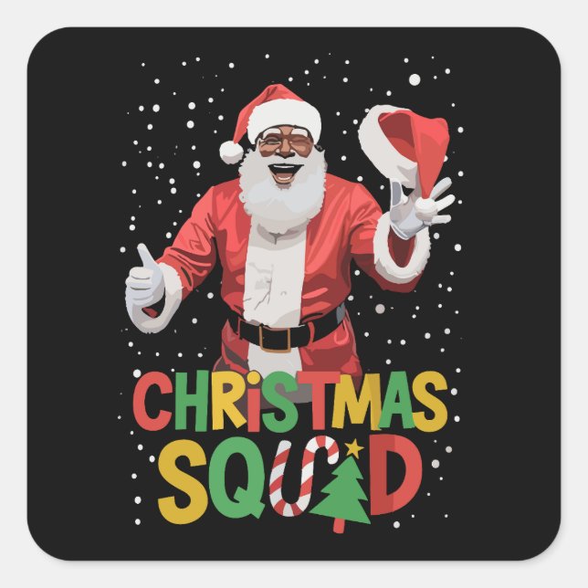 Sticker Carré Père Noël Christmas Squad Black African American (Devant)