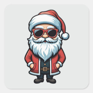 Sticker Carré Père Noël cool en lunettes de soleil