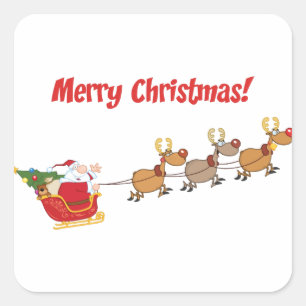 Sticker Carré Père Noël dans son Sleigh