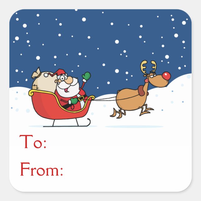 Sticker Carré Père Noël Dans Son Sleigh (Devant)