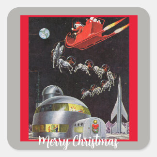 Sticker Carré Père Noël de Noël et rennes dans l'espace