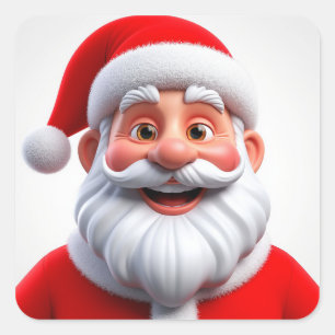 Sticker Carré Père Noël de Noël souriant avec un chapeau rouge