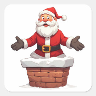 Sticker Carré Père Noël descendant la cheminée Joyeux Noël