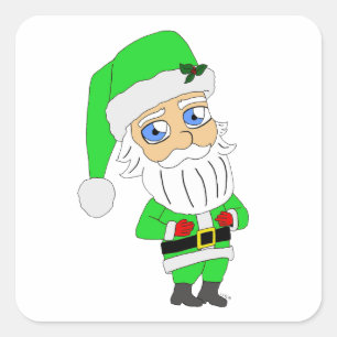 Sticker Carré Père Noël en costume vert chibi