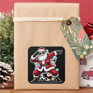 Sticker Carré Père Noël en train de dabber avec des guirlandes d