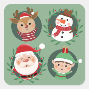 Sticker Carré Père Noël et amis Noël