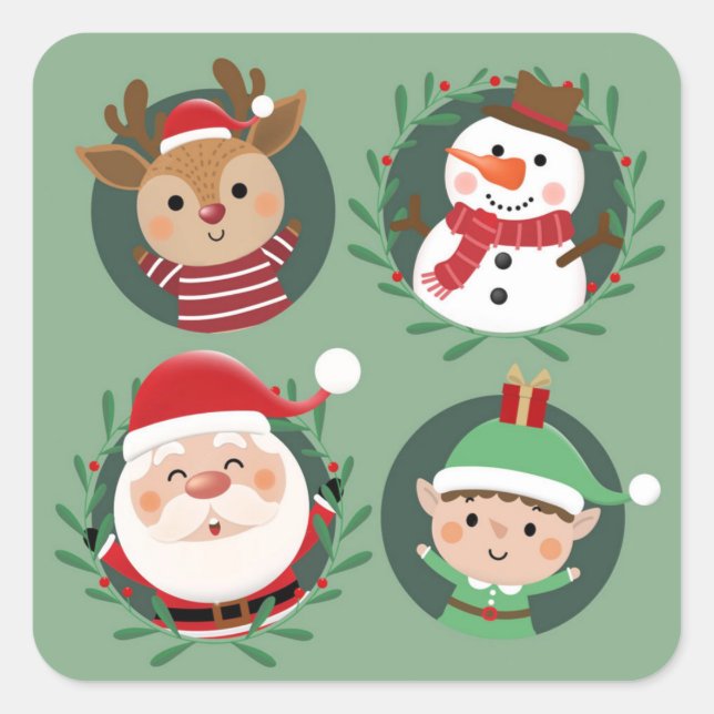 Sticker Carré Père Noël et amis Noël (Devant)