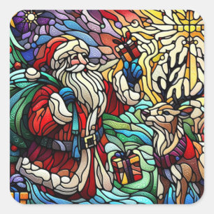 Sticker Carré Père Noël et Reindeerts en Verre de Majestic