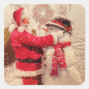 Sticker Carré Père Noël et snowman