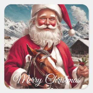 Sticker Carré Père Noël et son cheval des Rocheuses