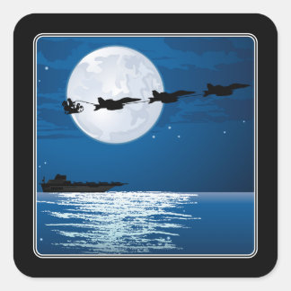 Sticker Carré Père Noël et Super Hornets F/A-18 Jets Noël