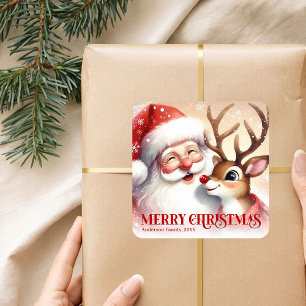 Sticker Carré Père Noël festif Rudolph Cadeau personnalisé pour