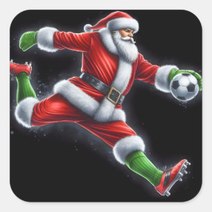 Sticker Carré Père Noël frappe un ballon de football à l'extérie