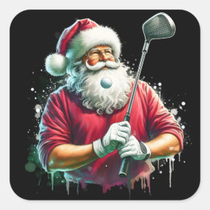 Sticker Carré Père Noël Golfing en tenue festive