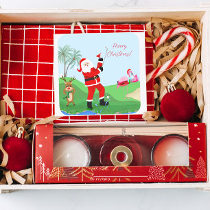 Sticker Carré Père Noël Jouant À L'Eau Avec Martini Party