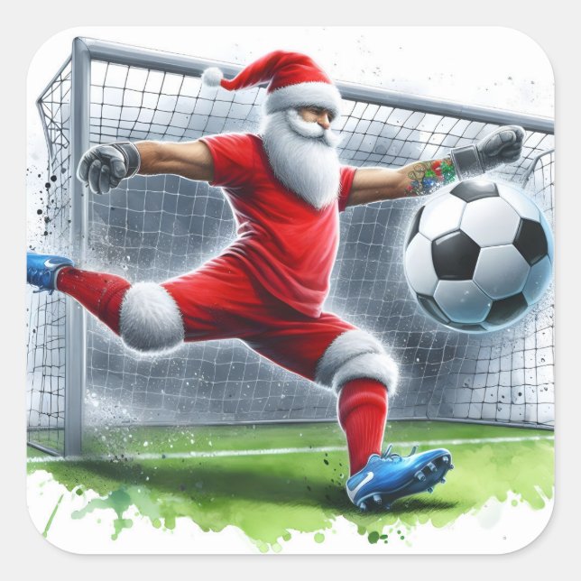 Sticker Carré Père Noël joue au football pendant la saison des f (Devant)