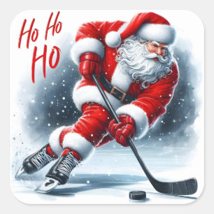 Sticker Carré Père Noël Joue Hockey Spreading