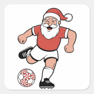 Sticker Carré Père Noël Jouer au football Joueur de Noël Sport