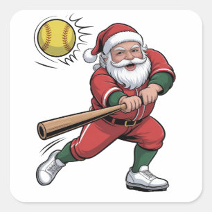 Sticker Carré Père Noël Jouer Softball Christmas Player Sport