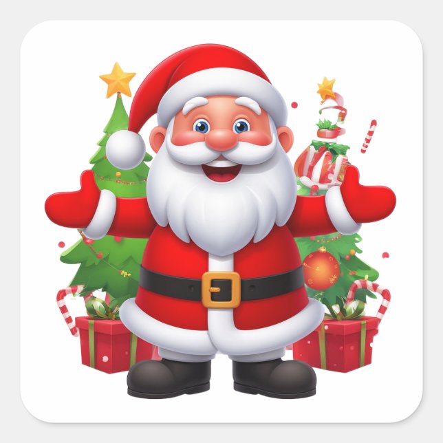 Sticker Carré Père Noël joyeux (Devant)