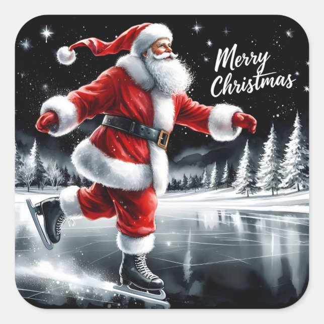 Sticker Carré Père Noël Joyful Ice Skating for Holidays (Devant)