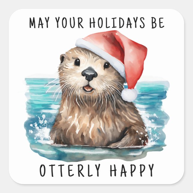 Sticker Carré Père Noël Loutre de Mer Noël Côté Mer (Devant)