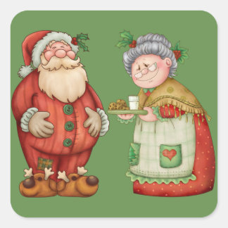 Sticker Carré Père Noël Mme Claus Lait Cookies