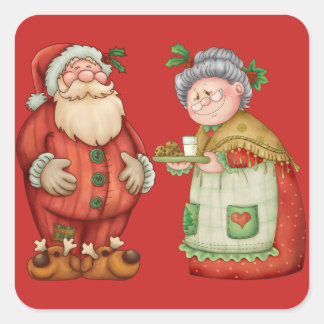 Sticker Carré Père Noël Mme Claus Lait Cookies