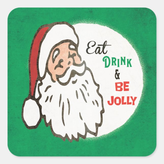 Sticker Carré Père Noël Noël Fête Rétro (Devant)