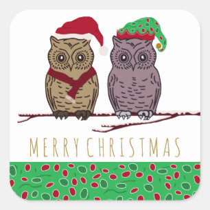 Sticker Carré père Noël Owl et Elf Owl