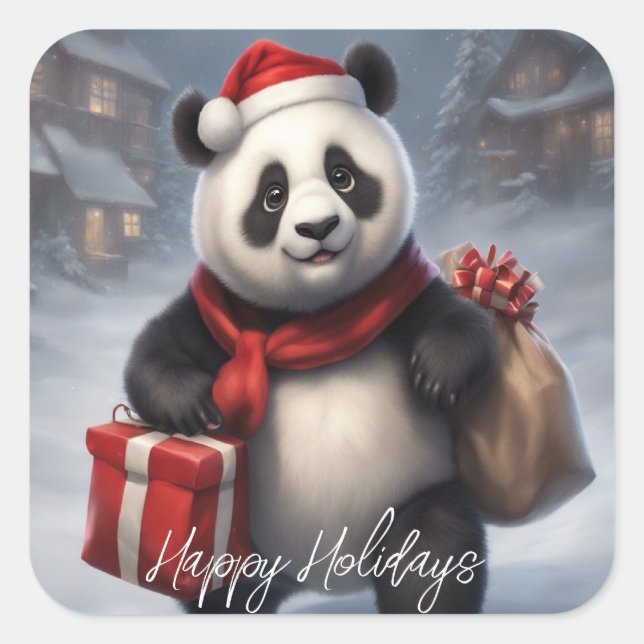 Sticker Carré Père Noël Panda Bear (Devant)