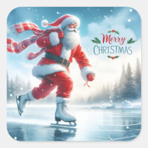 Sticker Carré Père Noël Patinage sur glace en hiver Bliss