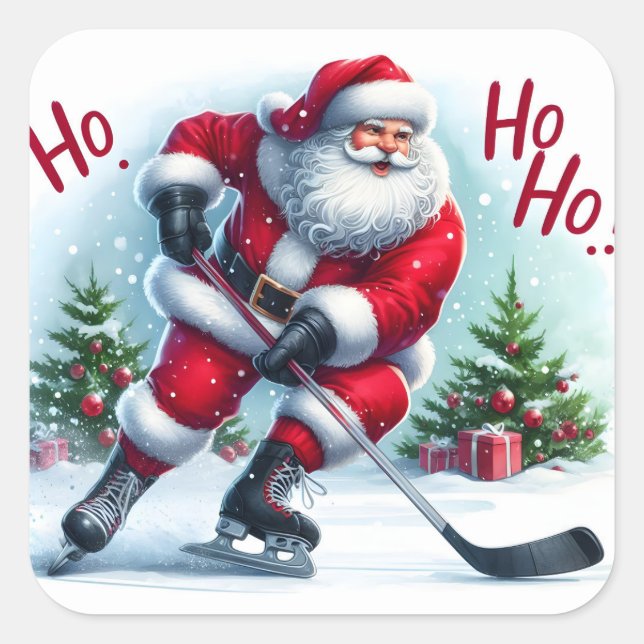 Sticker Carré Père Noël Patinage sur glace pour Noël Cheer (Devant)