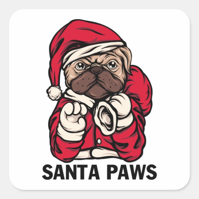 Sticker Carré Père Noël Paws Noël Anglais Bulldog (Devant)
