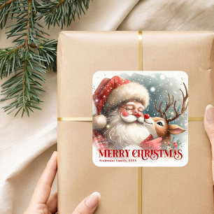 Sticker Carré Père Noël Personnalisé Lumineux et Cadeau de Fêtes